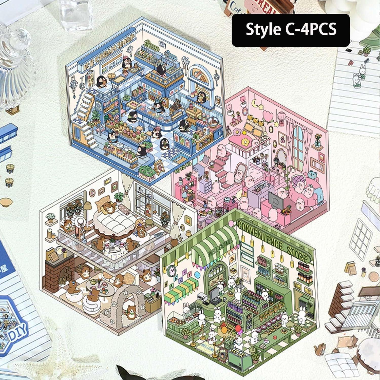 4 Sets Stickers 3D DIY Genérico Escenas Caricaturas Anime