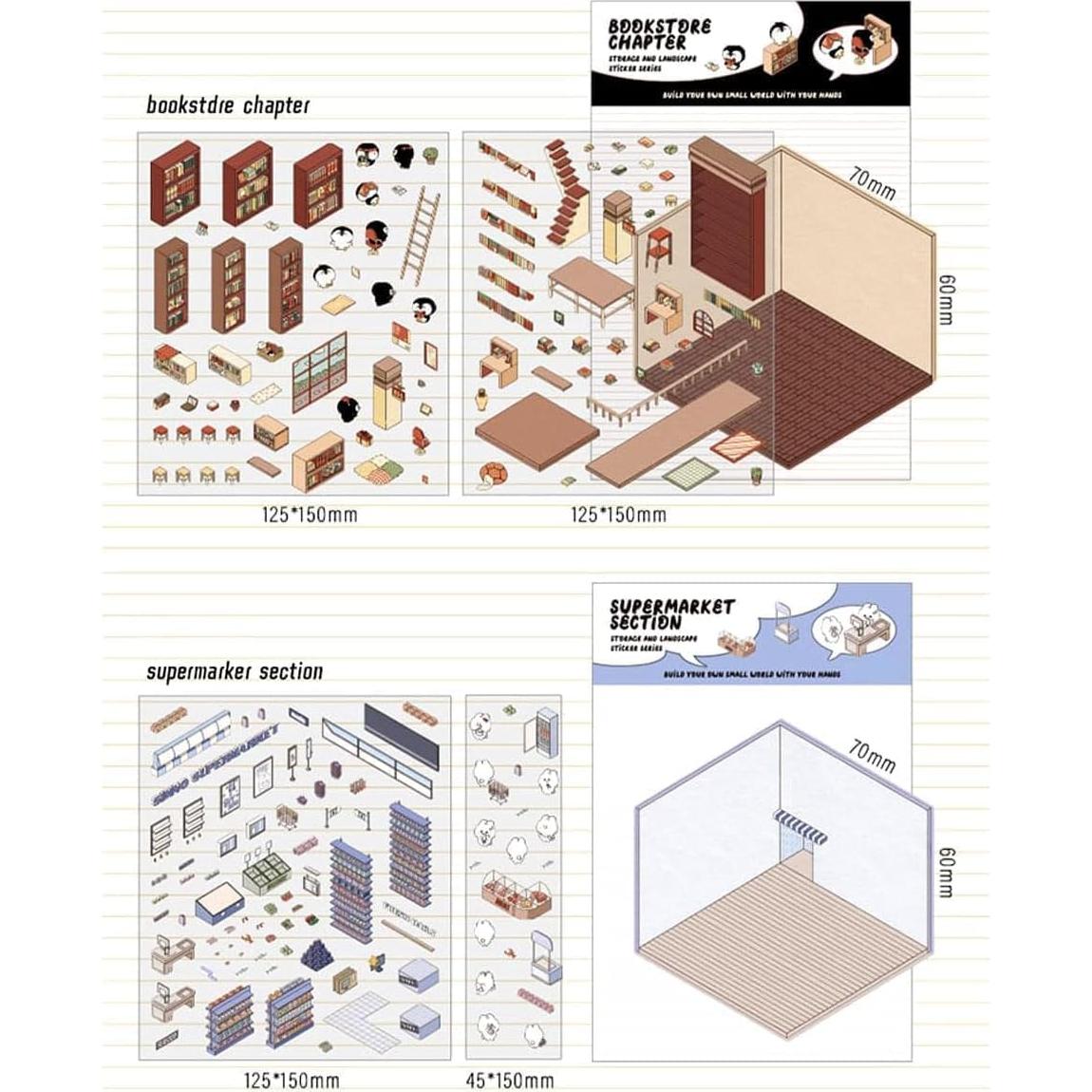 4 Sets Stickers 3D DIY Genérico Escenas Caricaturas Anime