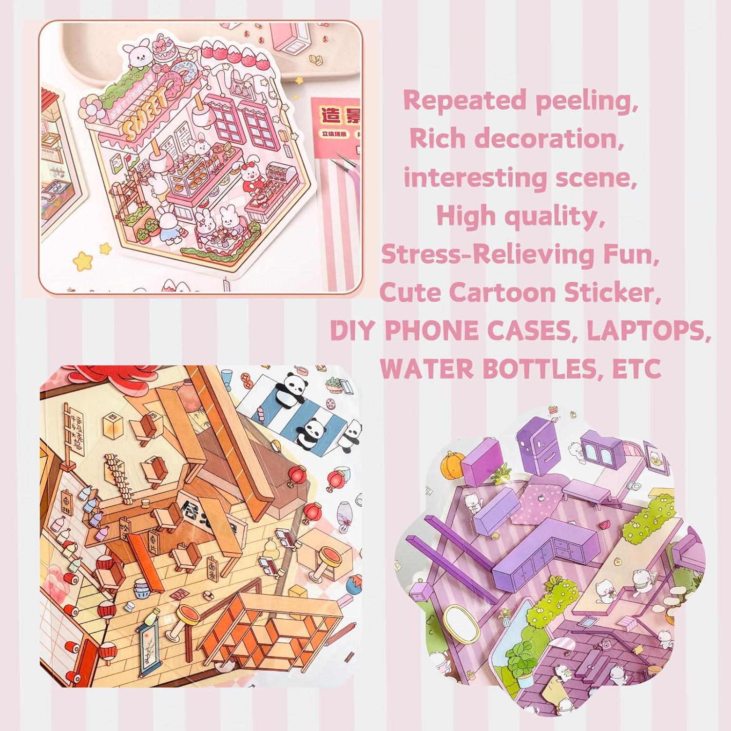 Set de Stickers 3D DIY Genérico - 8 Etiquetas de Escena Miniatura