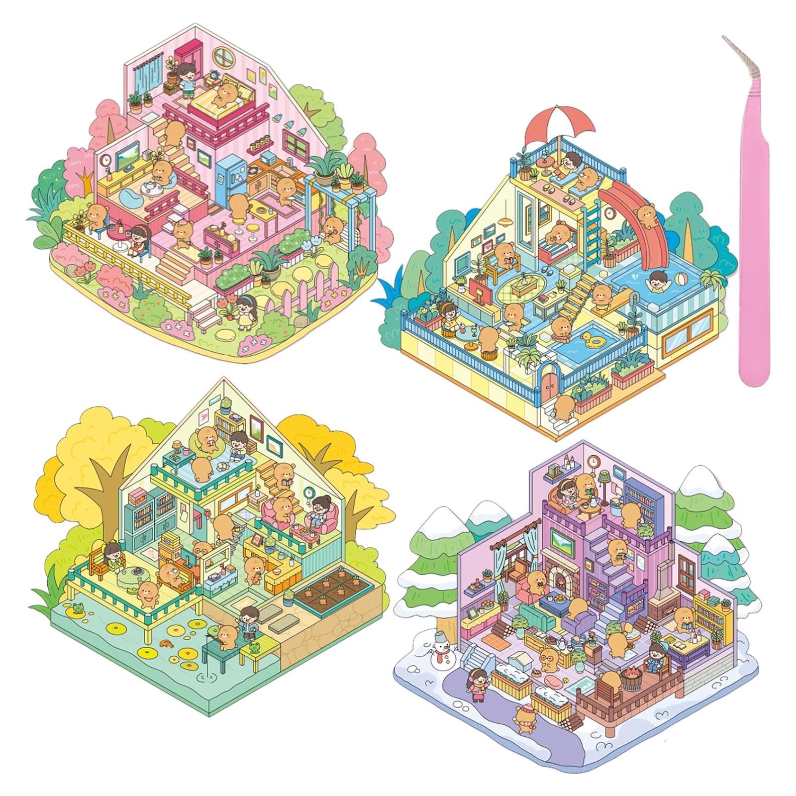 Pegatinas 3D DIY Naterly - 4 Juegos de Escenas Caricatura