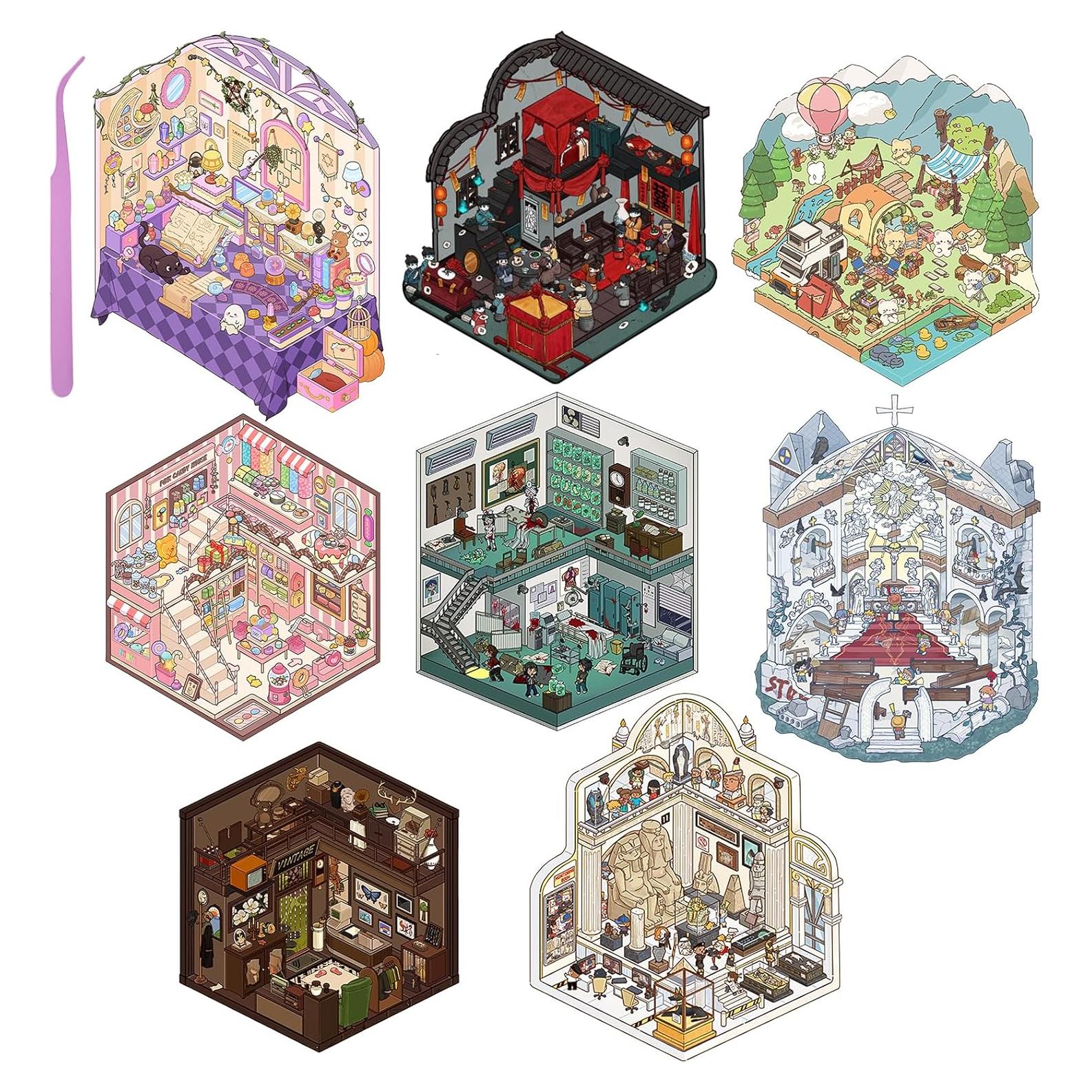 8 Juegos de Pegatinas 3D DIY HOMICO para Crear Escenas Miniatura