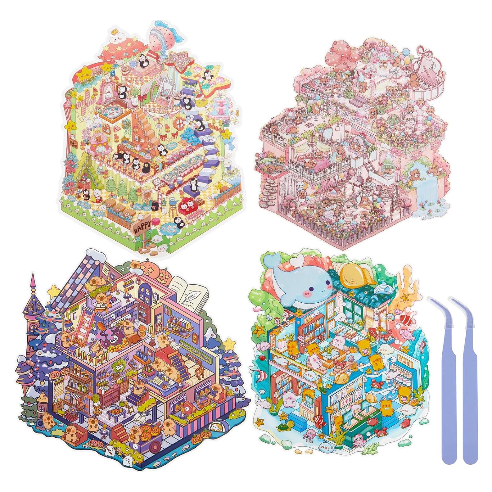 4 Sets Etiquetas 3D DIY VAIOZXE - Escenas Animales Creativas