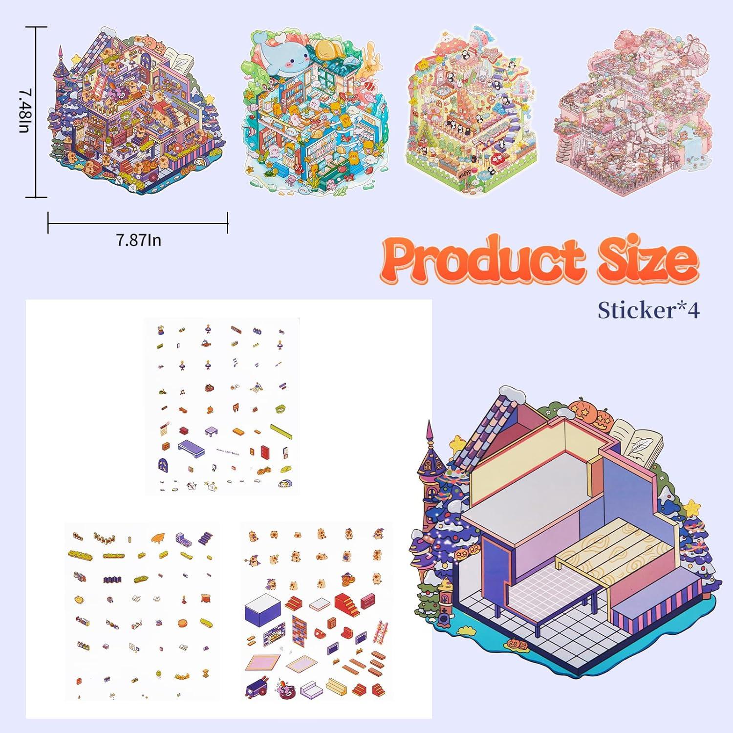 4 Sets Etiquetas 3D DIY VAIOZXE - Escenas Animales Creativas
