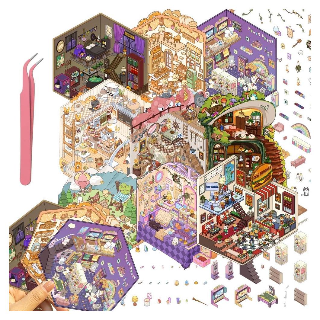 9 Juegos de Pegatinas 3D Atyeew para DIY - Escenas Mágicas