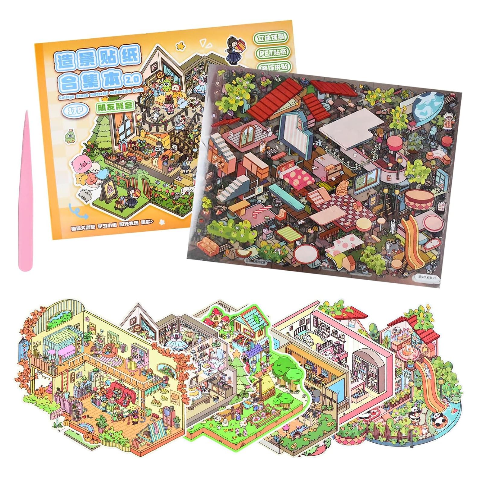 Libro de Pegatinas 3D DIY Casa Escena BROVITI - 6 Diseños