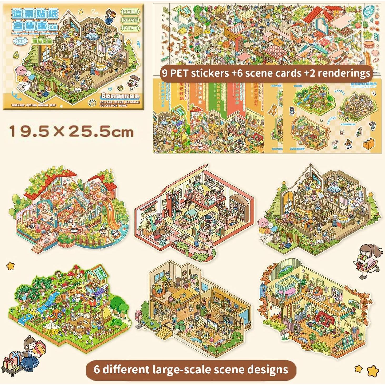 Libro de Pegatinas 3D DIY Casa Escena BROVITI - 6 Diseños