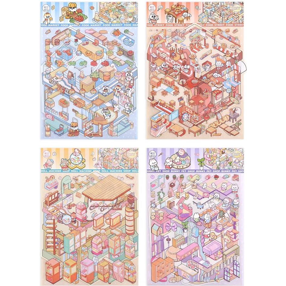 4 Sets Stickers 3D Miniatura Tienda de Mascotas icceemee