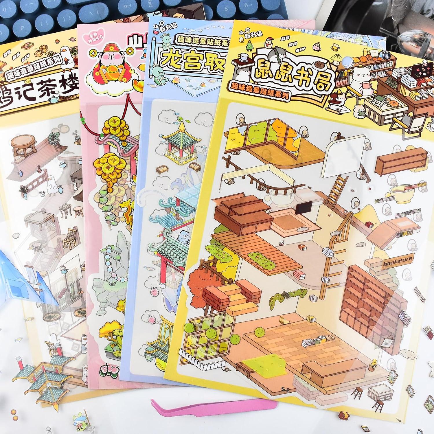 4 Sets Stickers 3D DIY Animales BROVITI para Mini Habitaciones