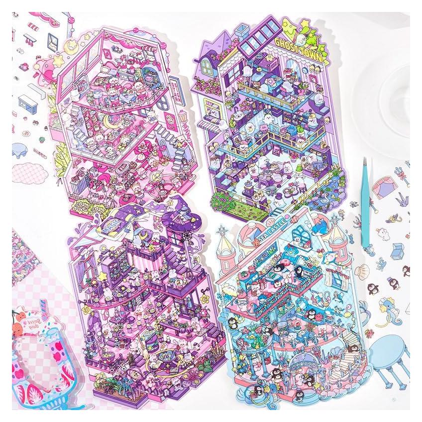 Kit 4 Sets 3D DIY Miniatura Casa AUKIOOA - Temas Variados