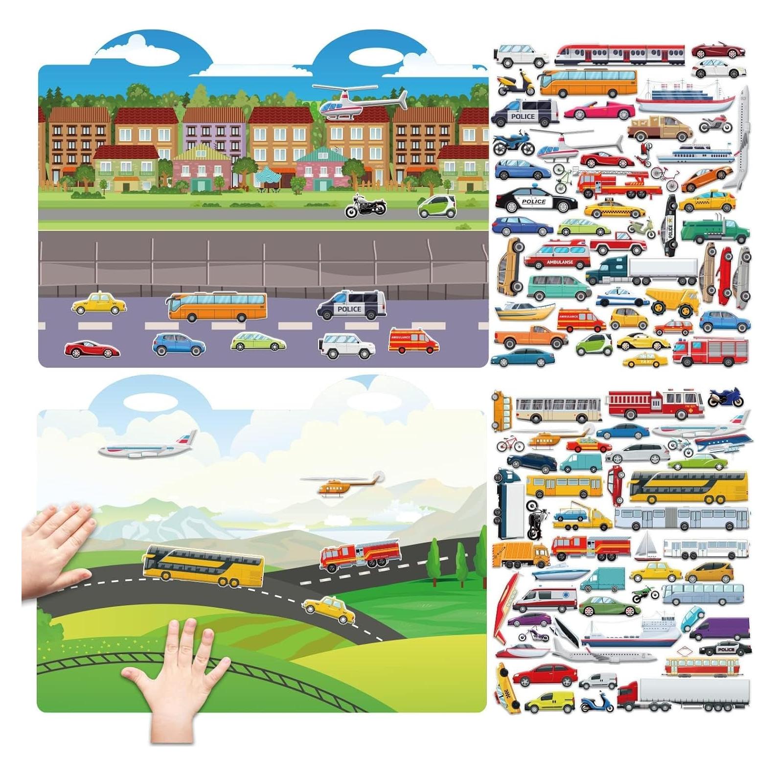 Juego de Stickers 3D de Transporte Tevxj - 100 Adhesivos Reutilizables