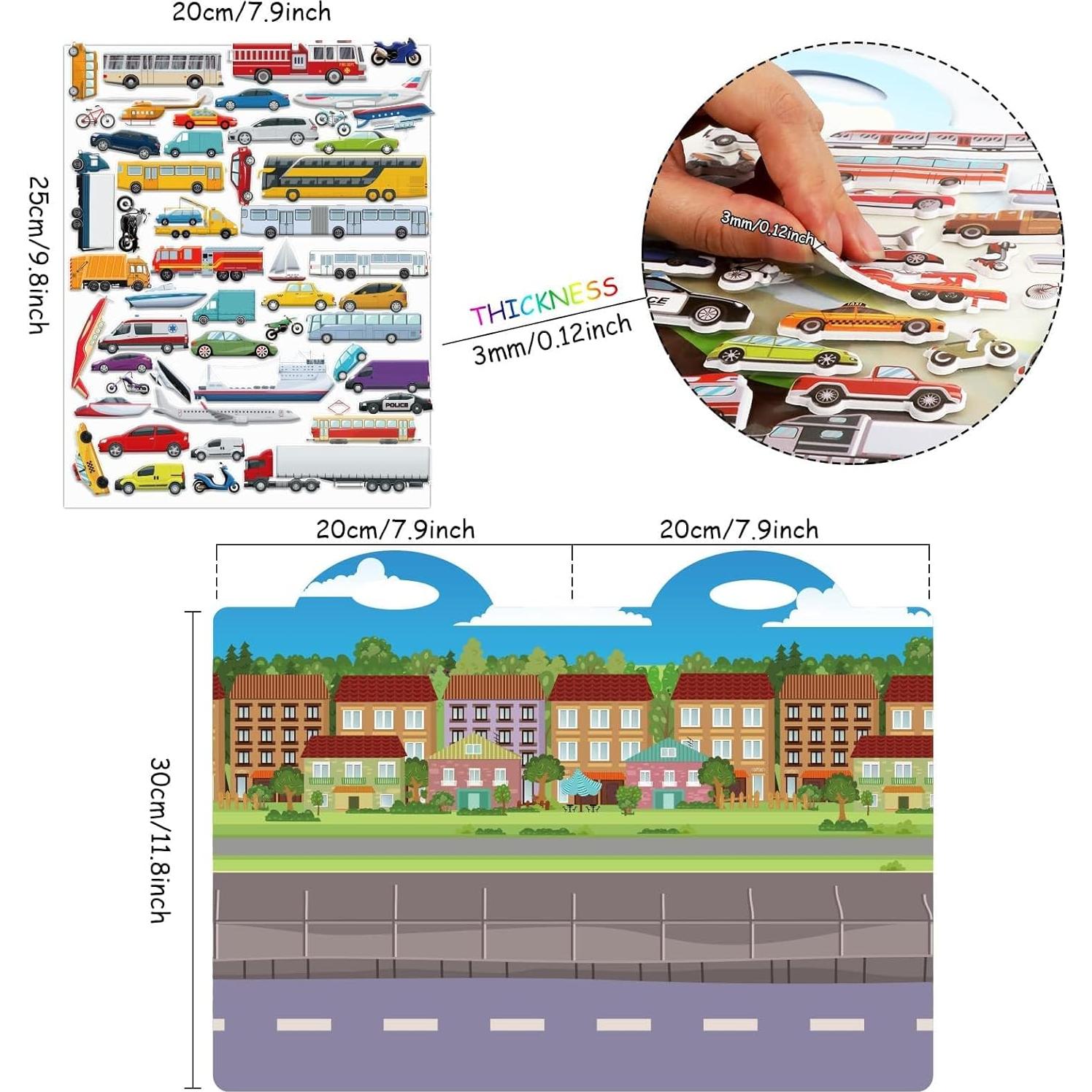 Juego de Stickers 3D de Transporte Tevxj - 100 Adhesivos Reutilizables