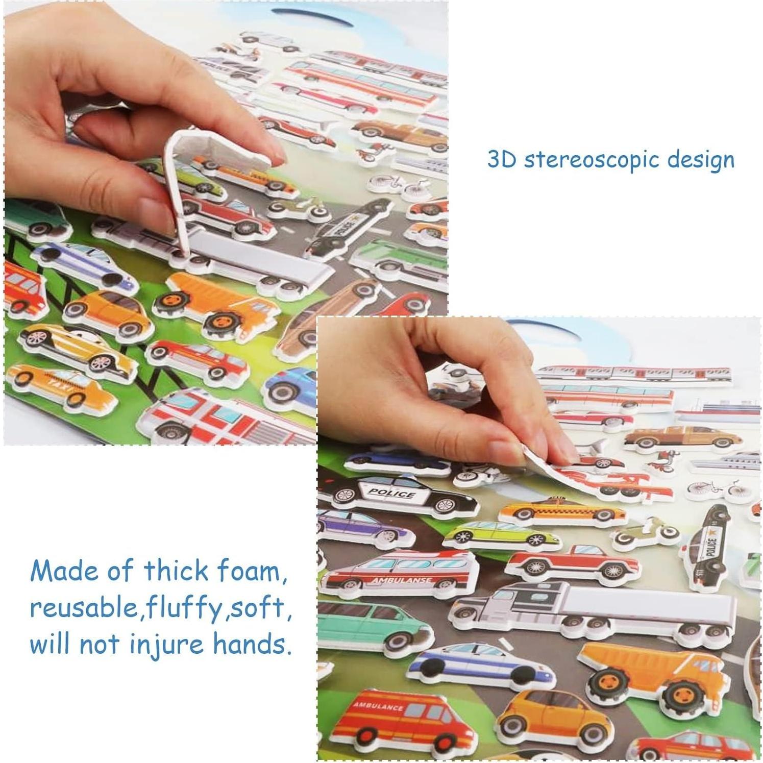 Juego de Stickers 3D de Transporte Tevxj - 100 Adhesivos Reutilizables