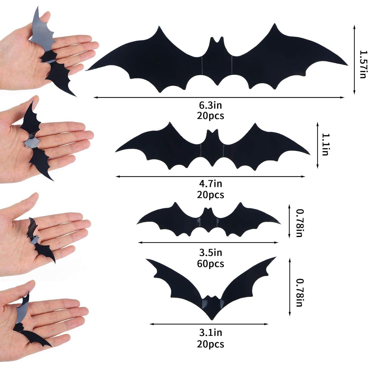 Decoración de Murciélagos 3D DIYASY, 120 Pcs Halloween