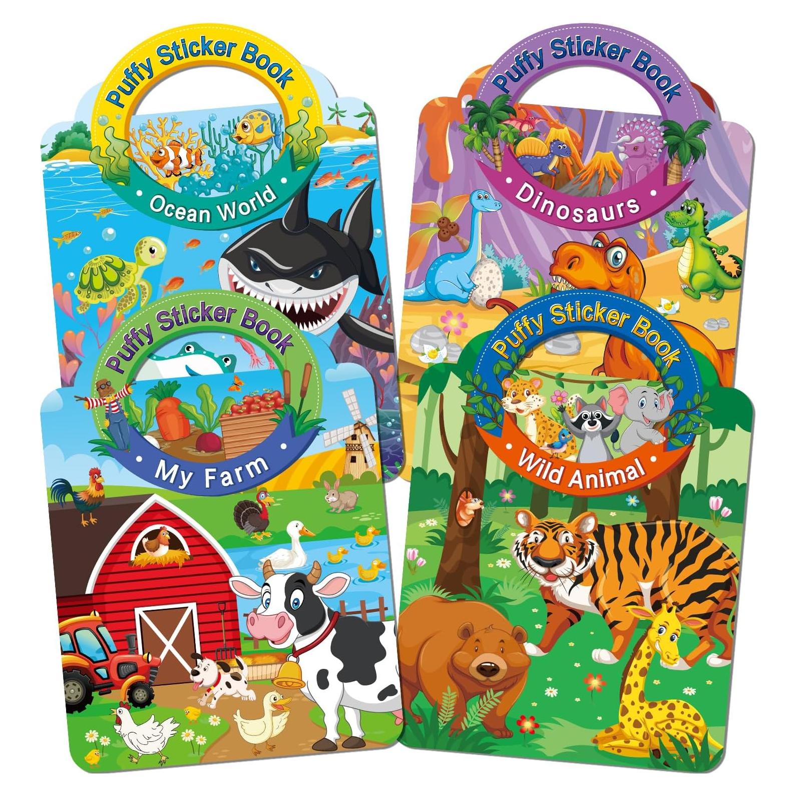 Paquete de 4 Libros de Calcomanías 3D Reutilizables Elfew