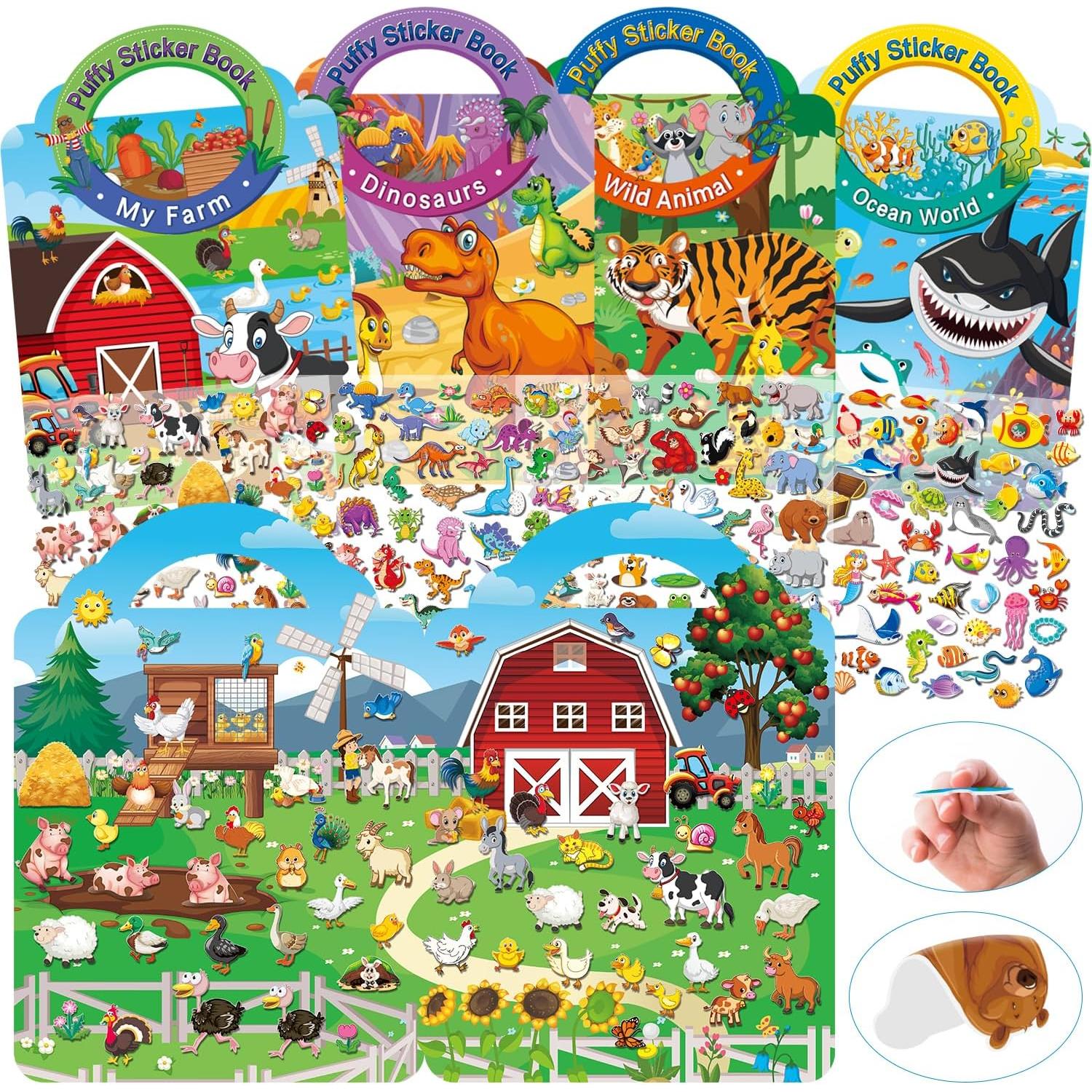 Paquete de 4 Libros de Calcomanías 3D Reutilizables Elfew