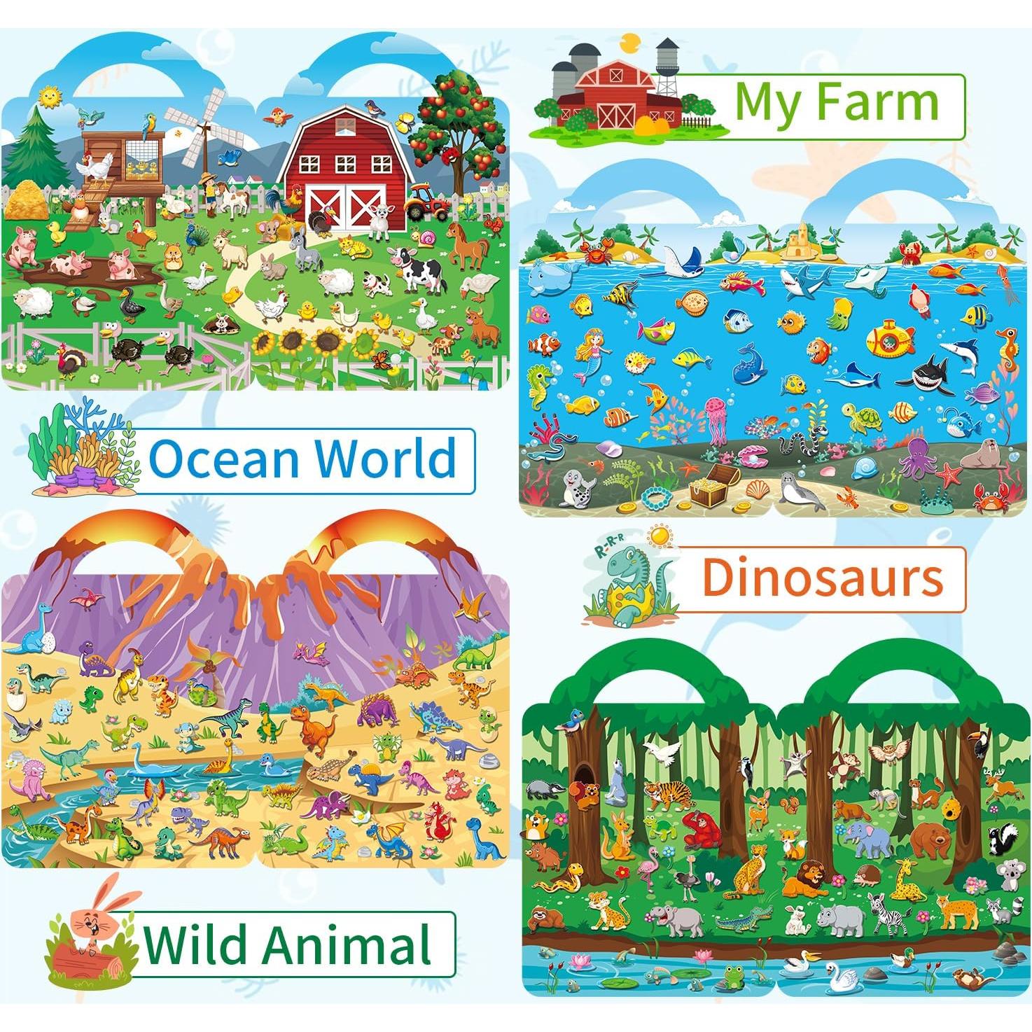 Paquete de 4 Libros de Calcomanías 3D Reutilizables Elfew