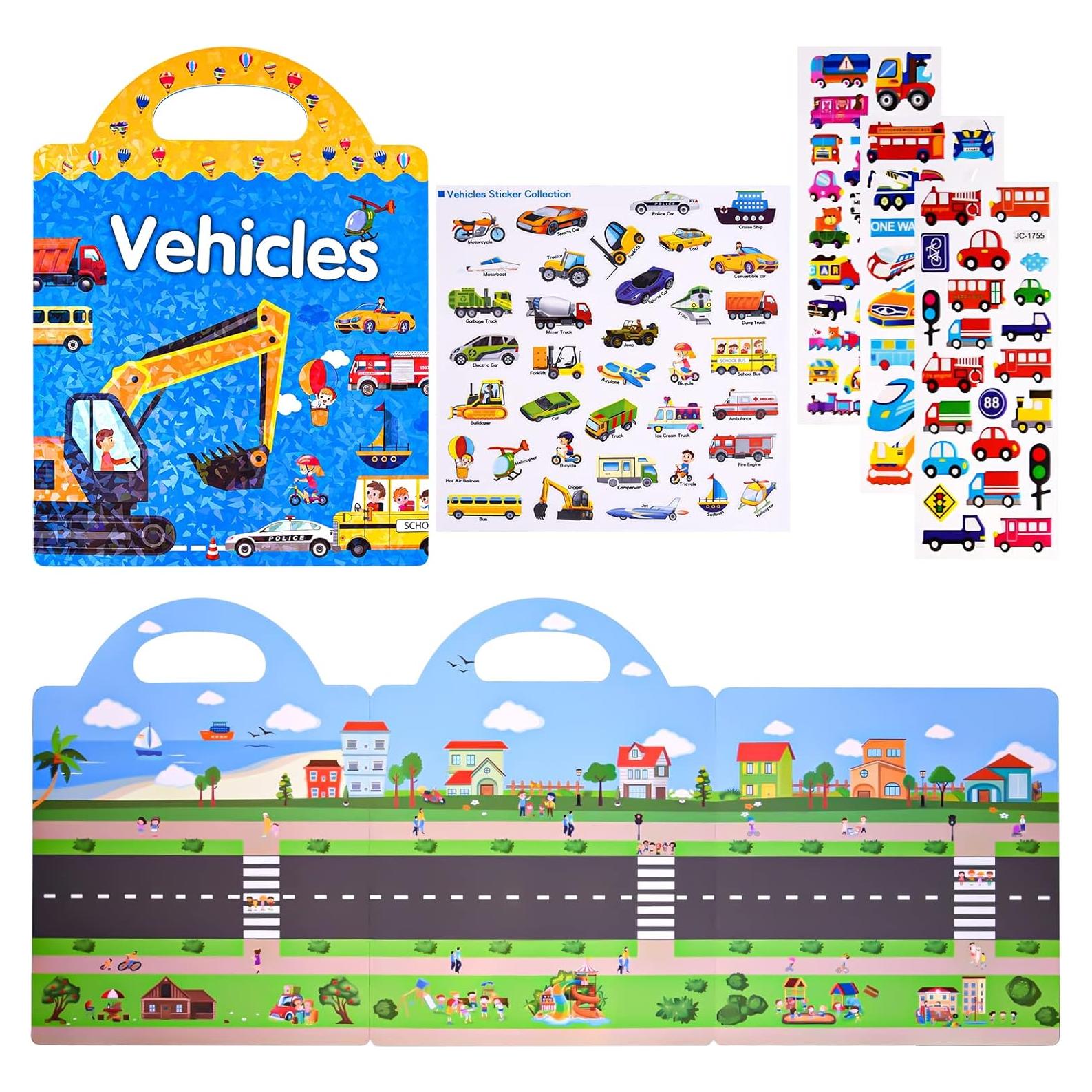 Libro de Pegatinas 3D ASTARON 88 Pcs Vehículos para Niños