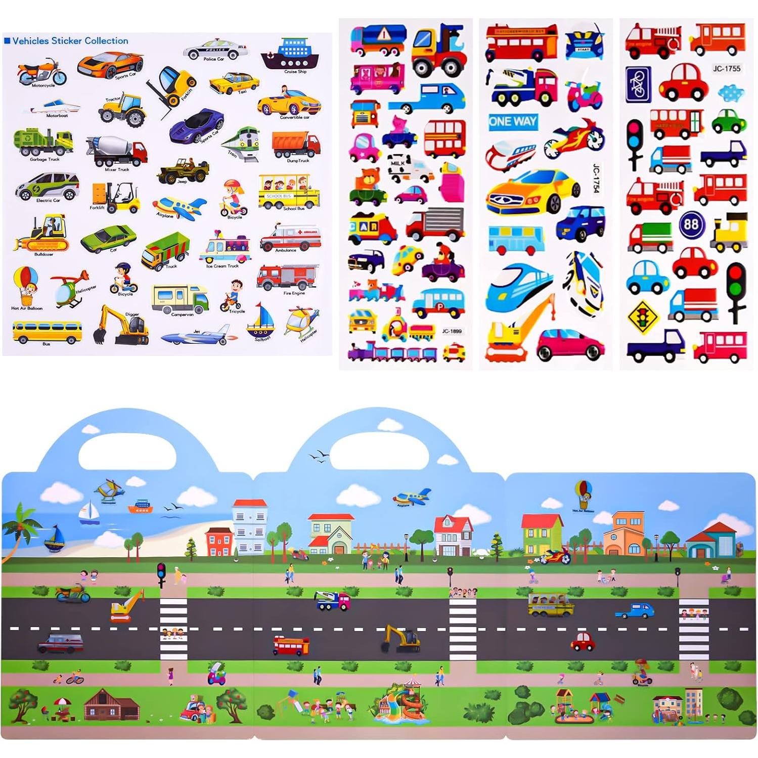 Libro de Pegatinas 3D ASTARON 88 Pcs Vehículos para Niños