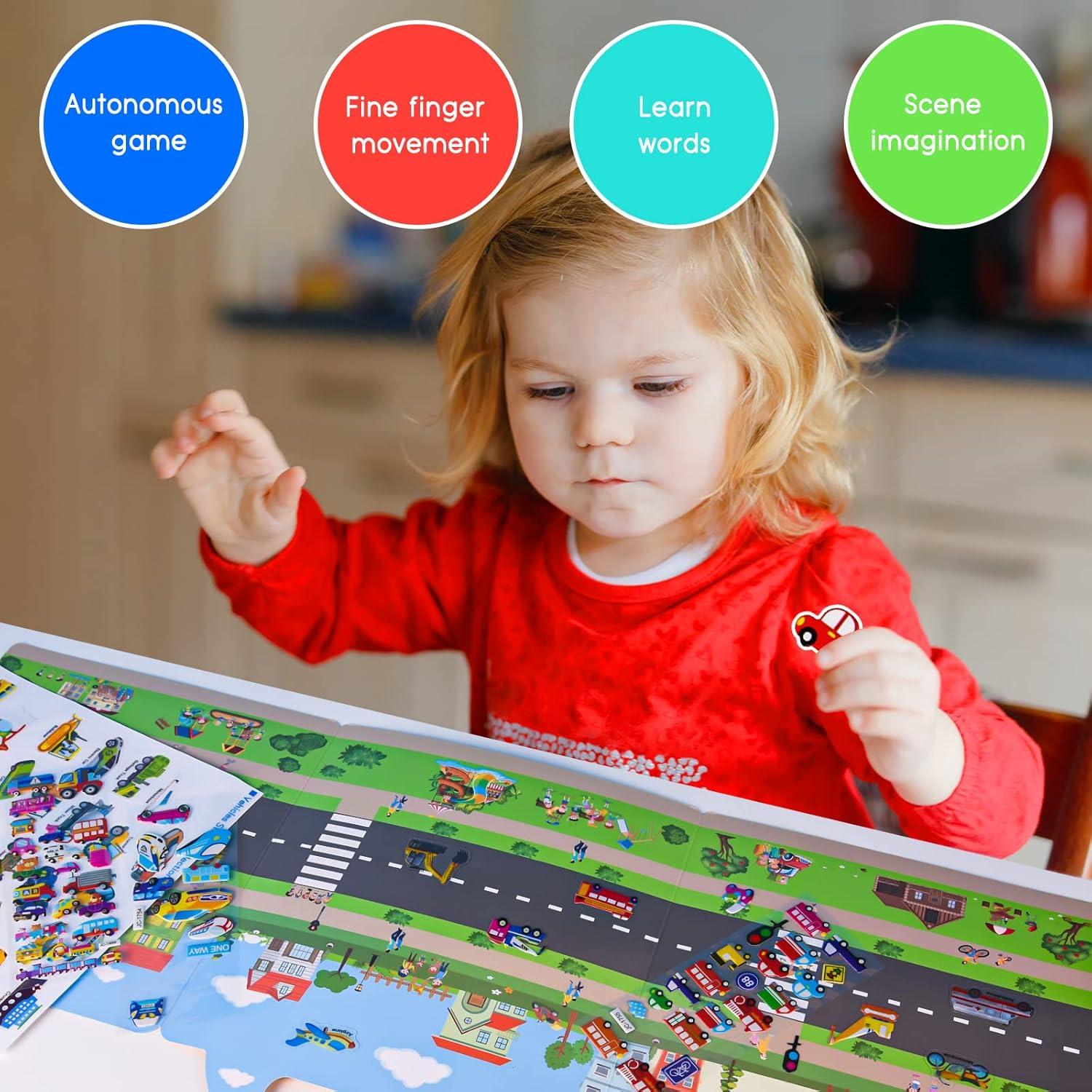 Libro de Pegatinas 3D ASTARON 88 Pcs Vehículos para Niños