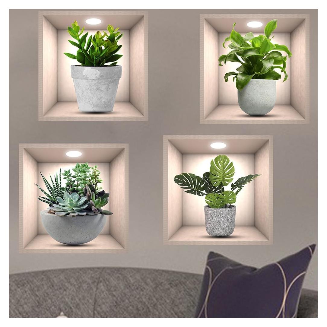 Adhesivos de Pared 3D KeLay Fs - Plantas Verdes Tropicales 4pcs