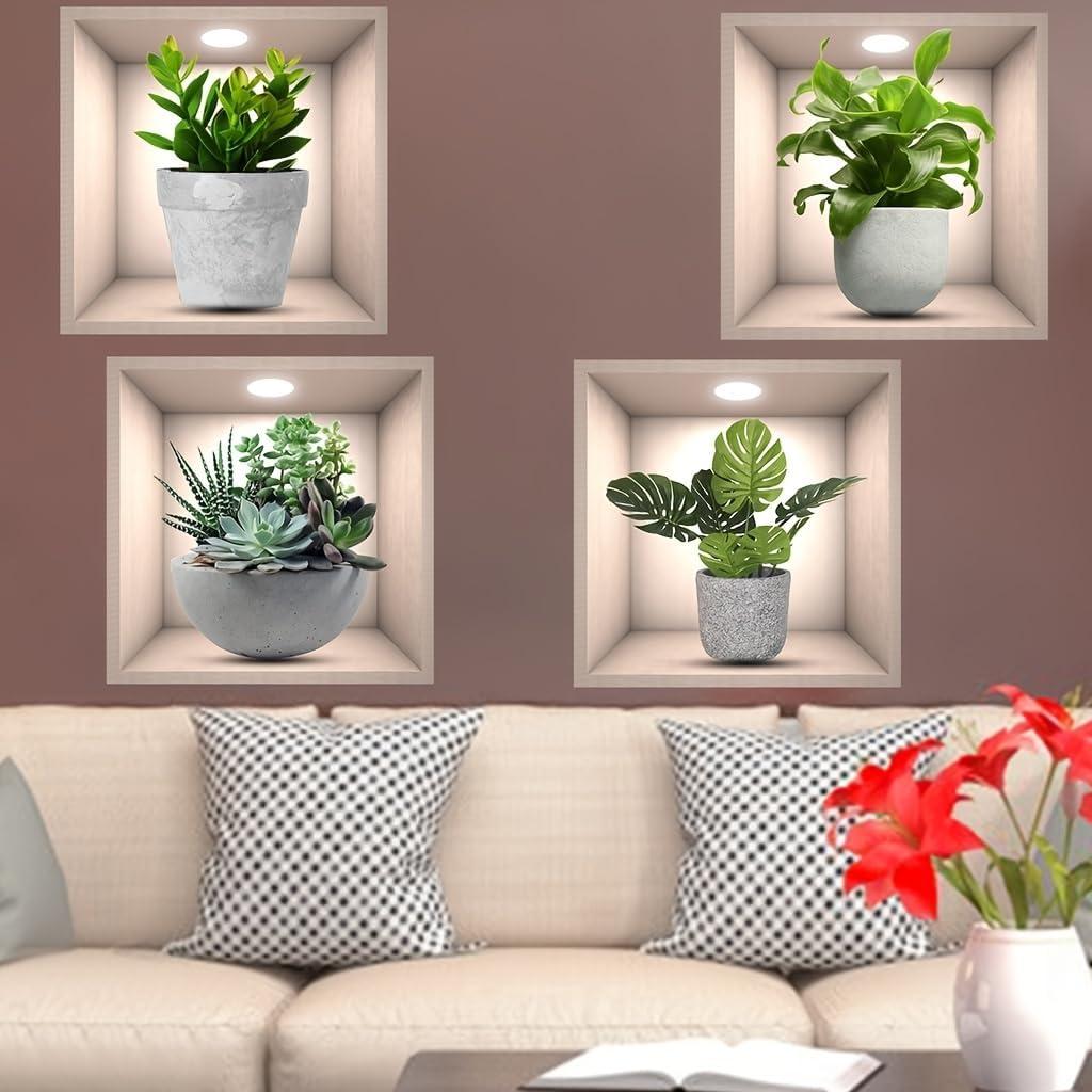 Adhesivos de Pared 3D KeLay Fs - Plantas Verdes Tropicales 4pcs
