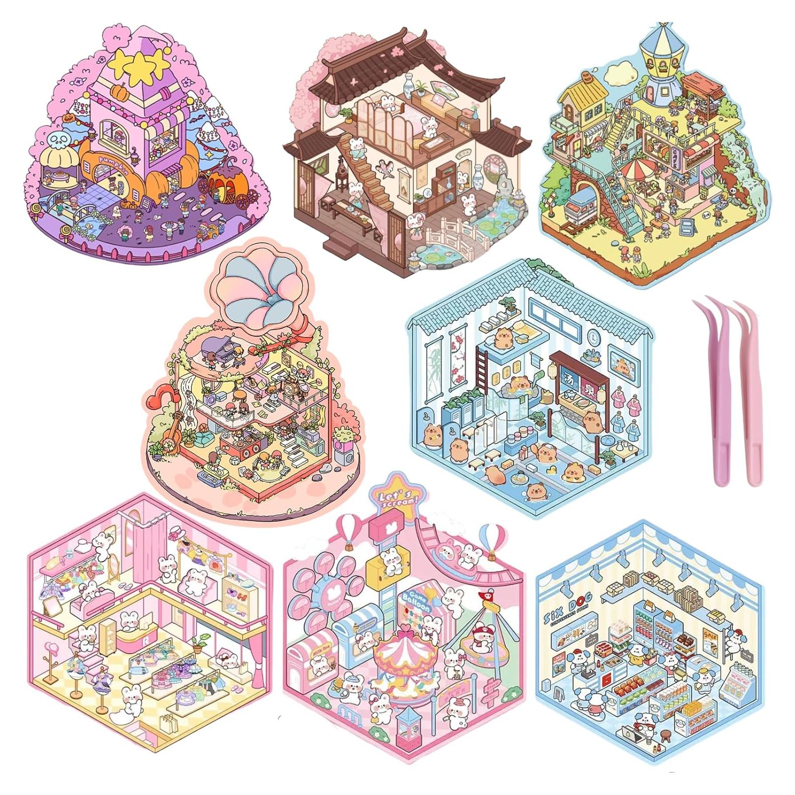 Set de 8 Pegatinas 3D DIY Casa Genérico - Escenas Isométricas