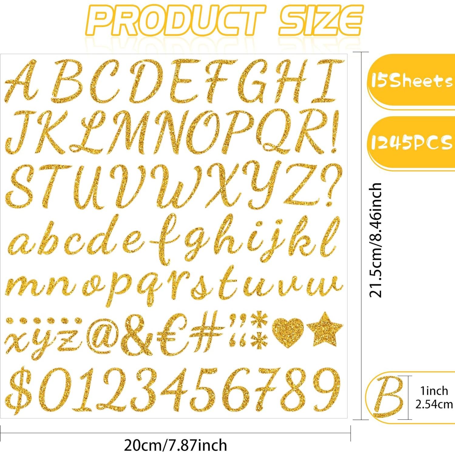 1245 Etiquetas de Letras Doradas Huimdery Autoadhesivas 1"