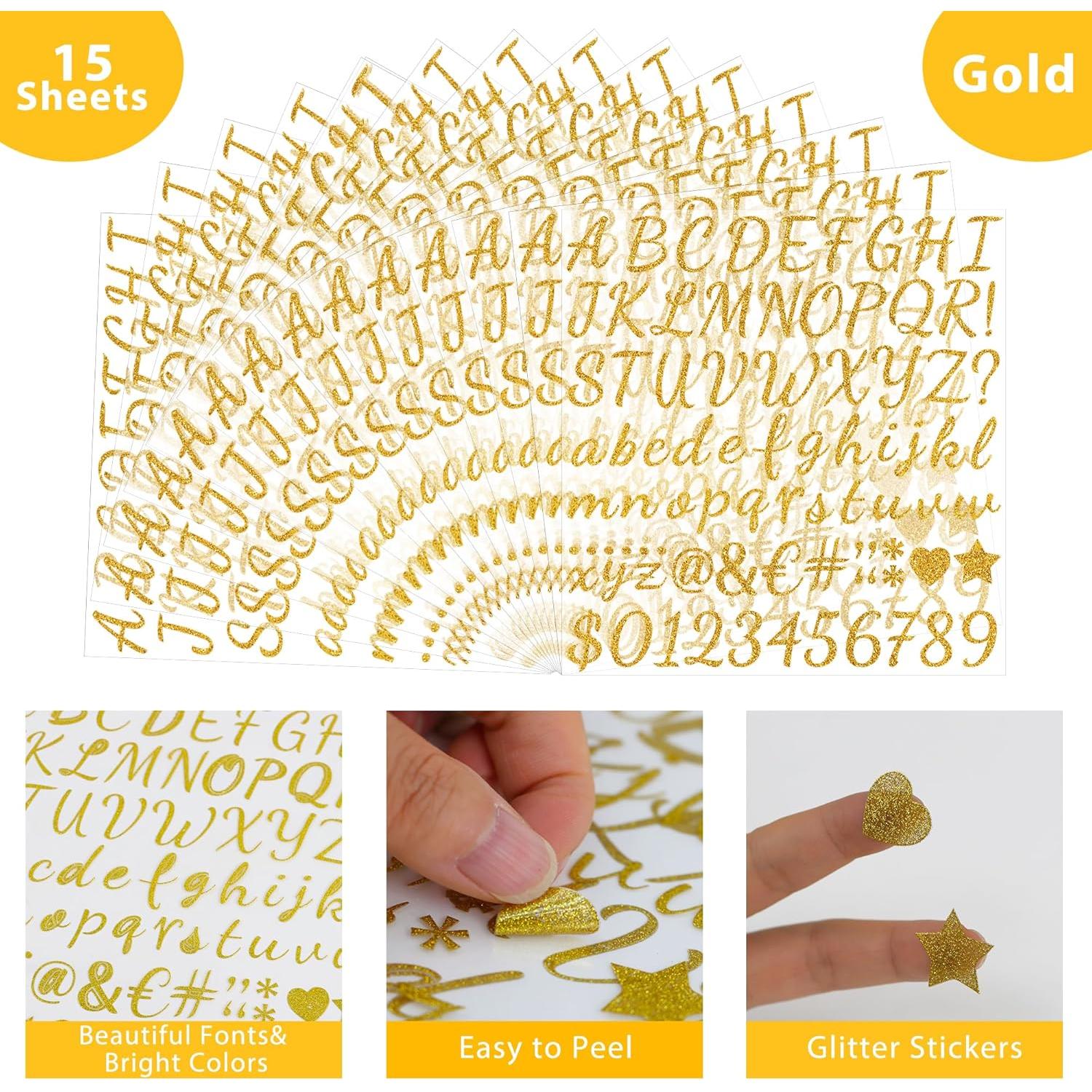 1245 Etiquetas de Letras Doradas Huimdery Autoadhesivas 1"