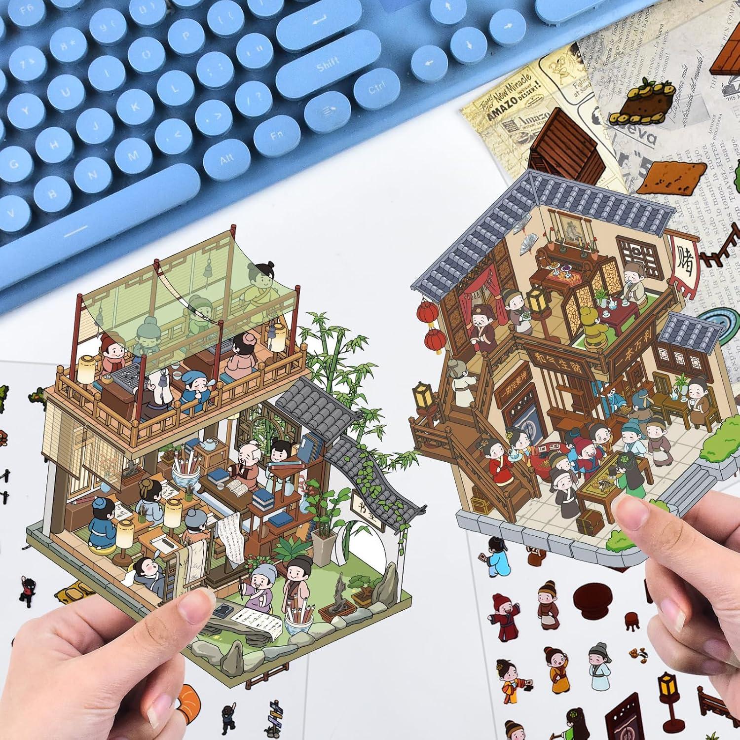 5 Juegos de Pegatinas 3D Vintage de Animales HOMICO - Mini Escenas