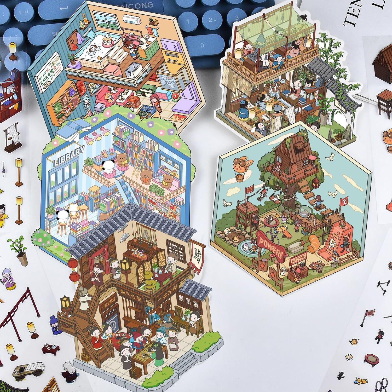 5 Juegos de Pegatinas 3D Vintage de Animales HOMICO - Mini Escenas