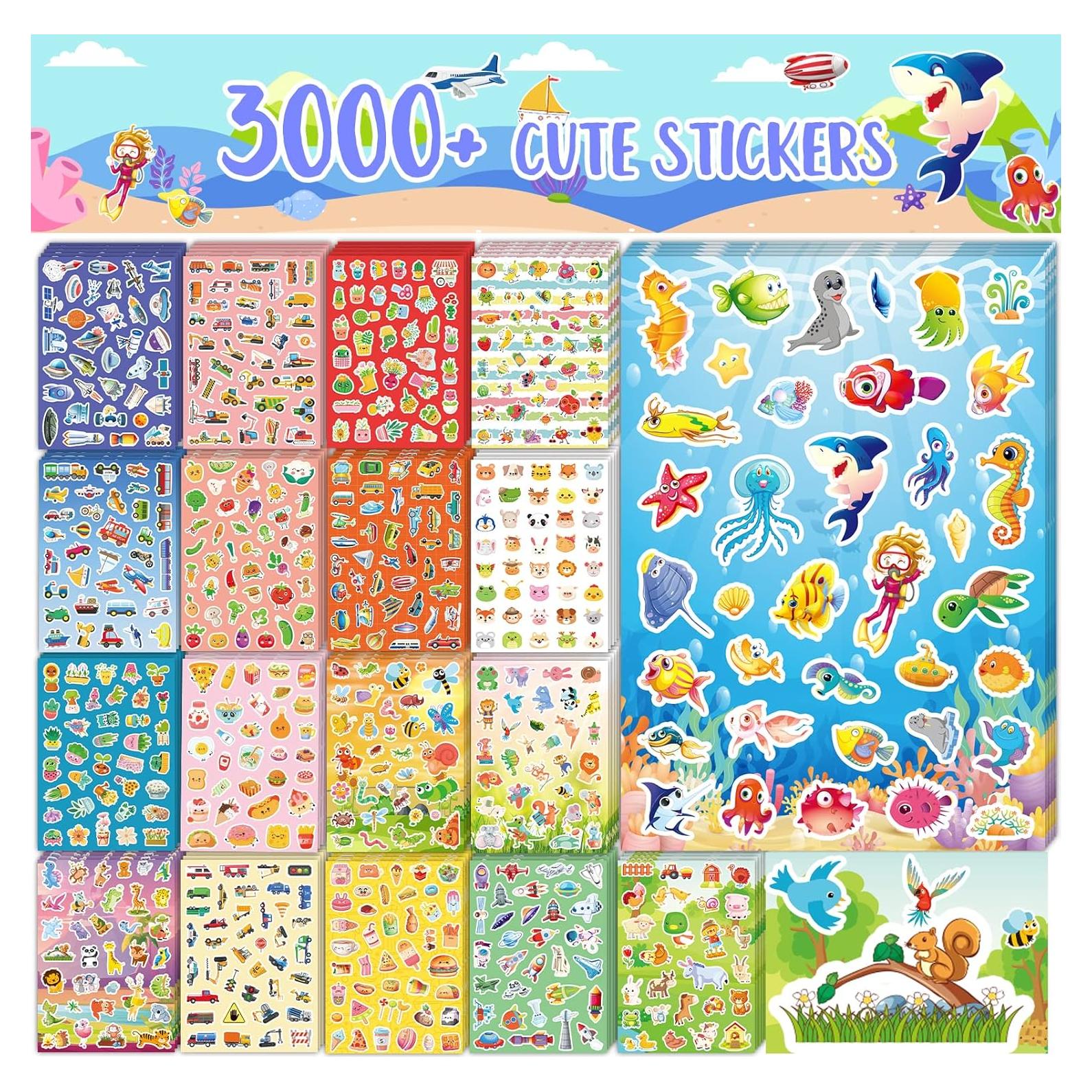 3000+ Pegatinas Lindas para Niños HomSeon - Animales, Coches, Comida