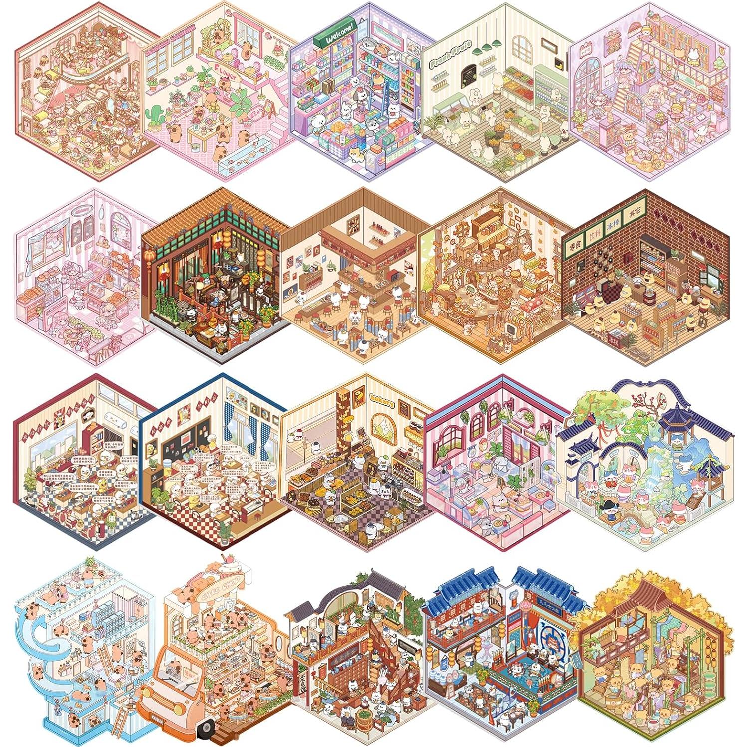 20 Diseños 3D Pegatinas DIY Mini Tienda HOMICO - Reutilizables