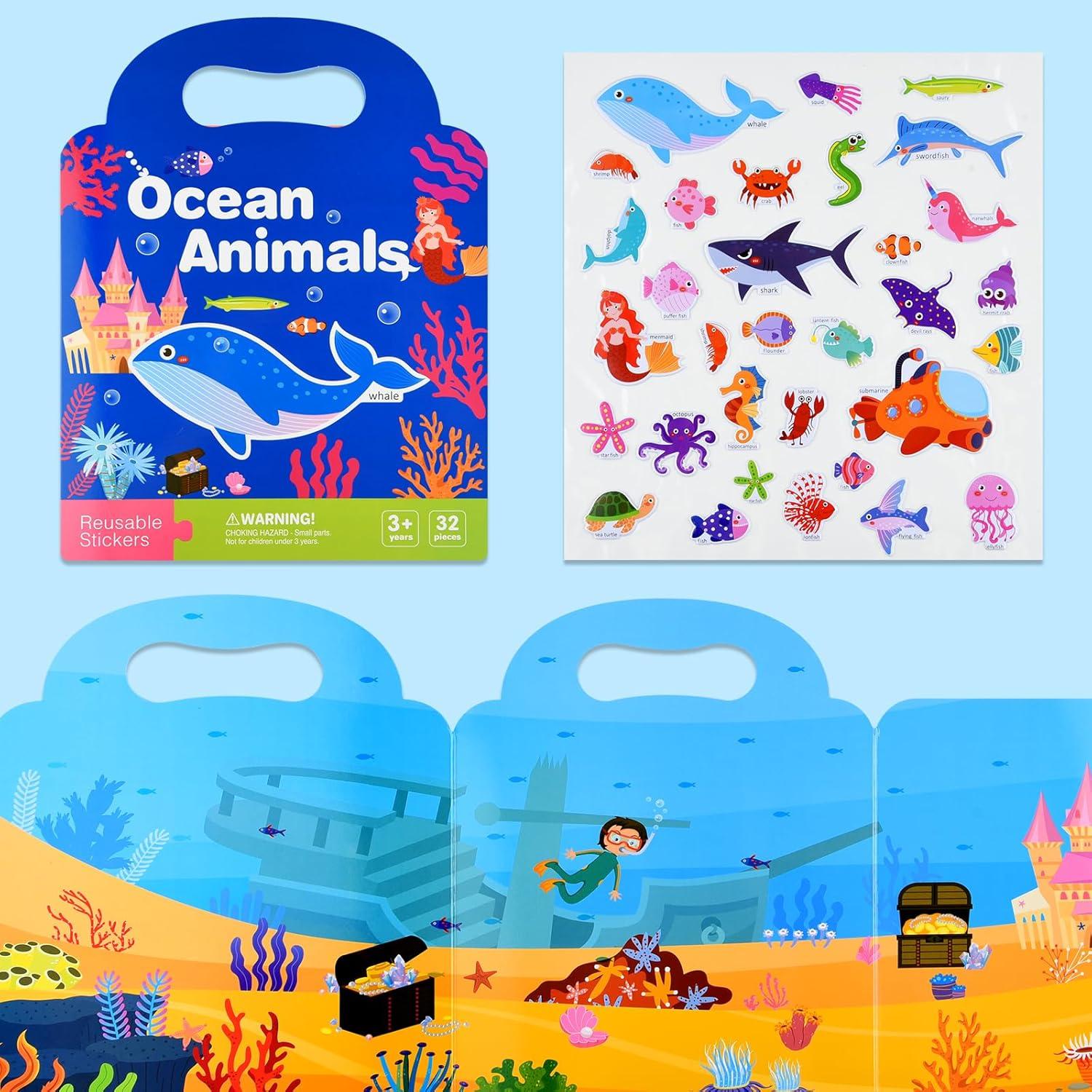 Libro de Pegatinas Reutilizables ASTARON Vida Marina 35 Piezas