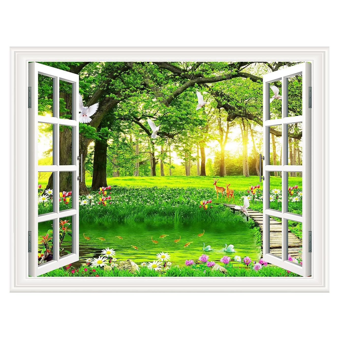 Calcomanía de Pared THNWSY Ventana Tropical 43.9x70.1 cm