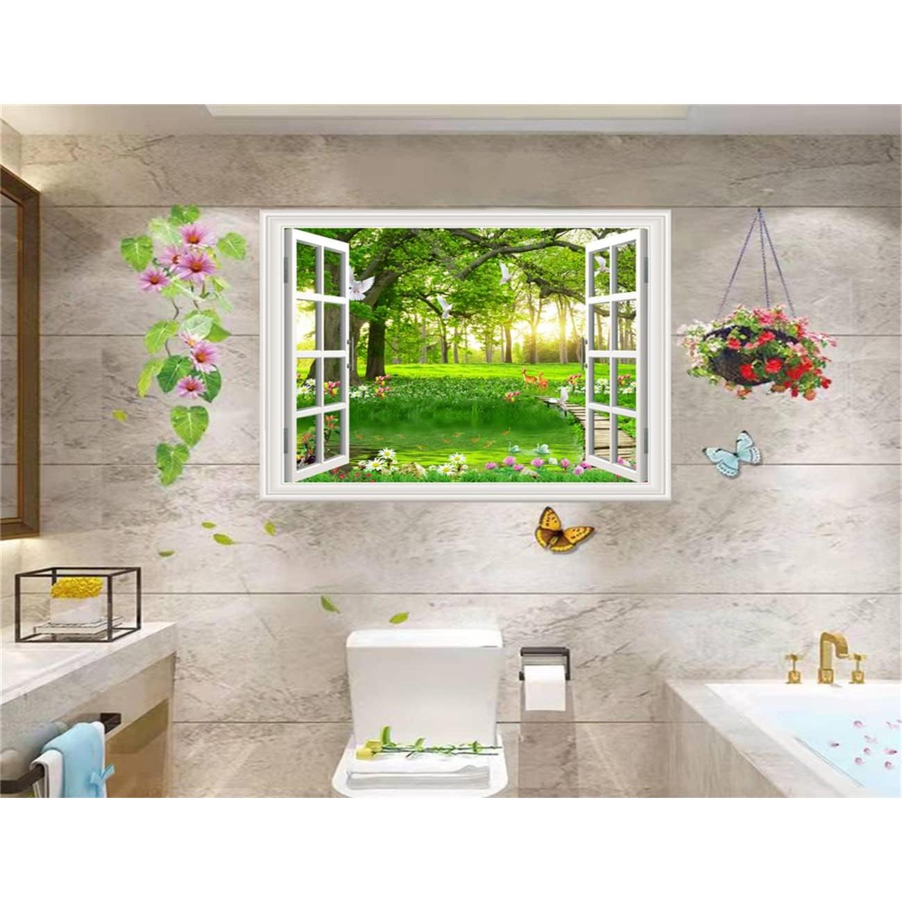 Calcomanía de Pared THNWSY Ventana Tropical 43.9x70.1 cm