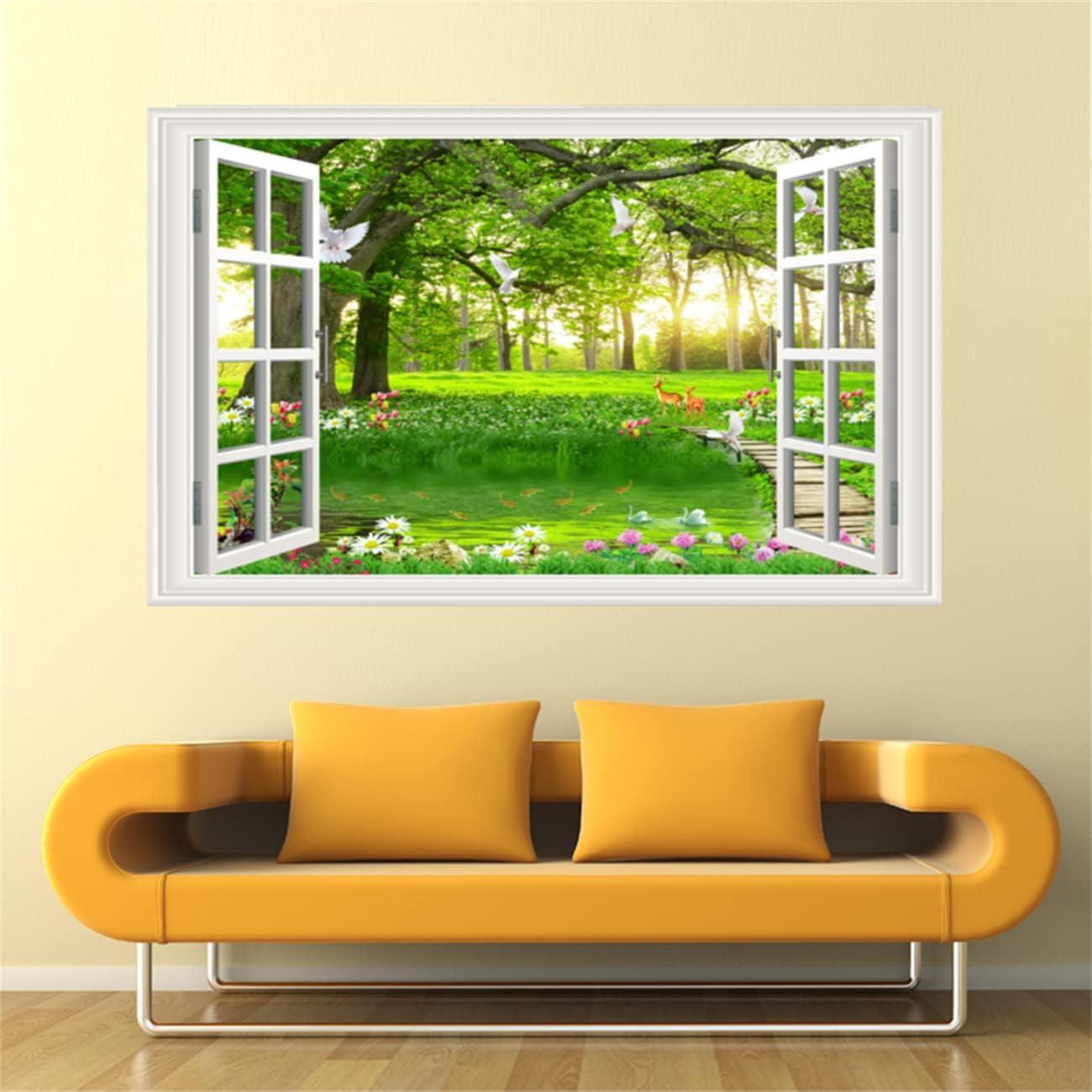 Calcomanía de Pared THNWSY Ventana Tropical 43.9x70.1 cm