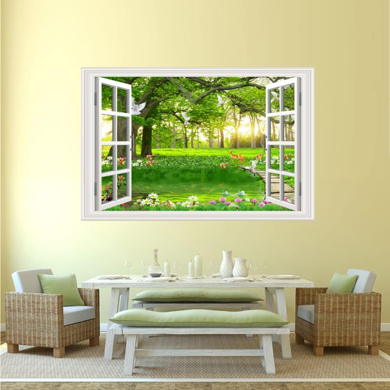 Calcomanía de Pared THNWSY Ventana Tropical 43.9x70.1 cm