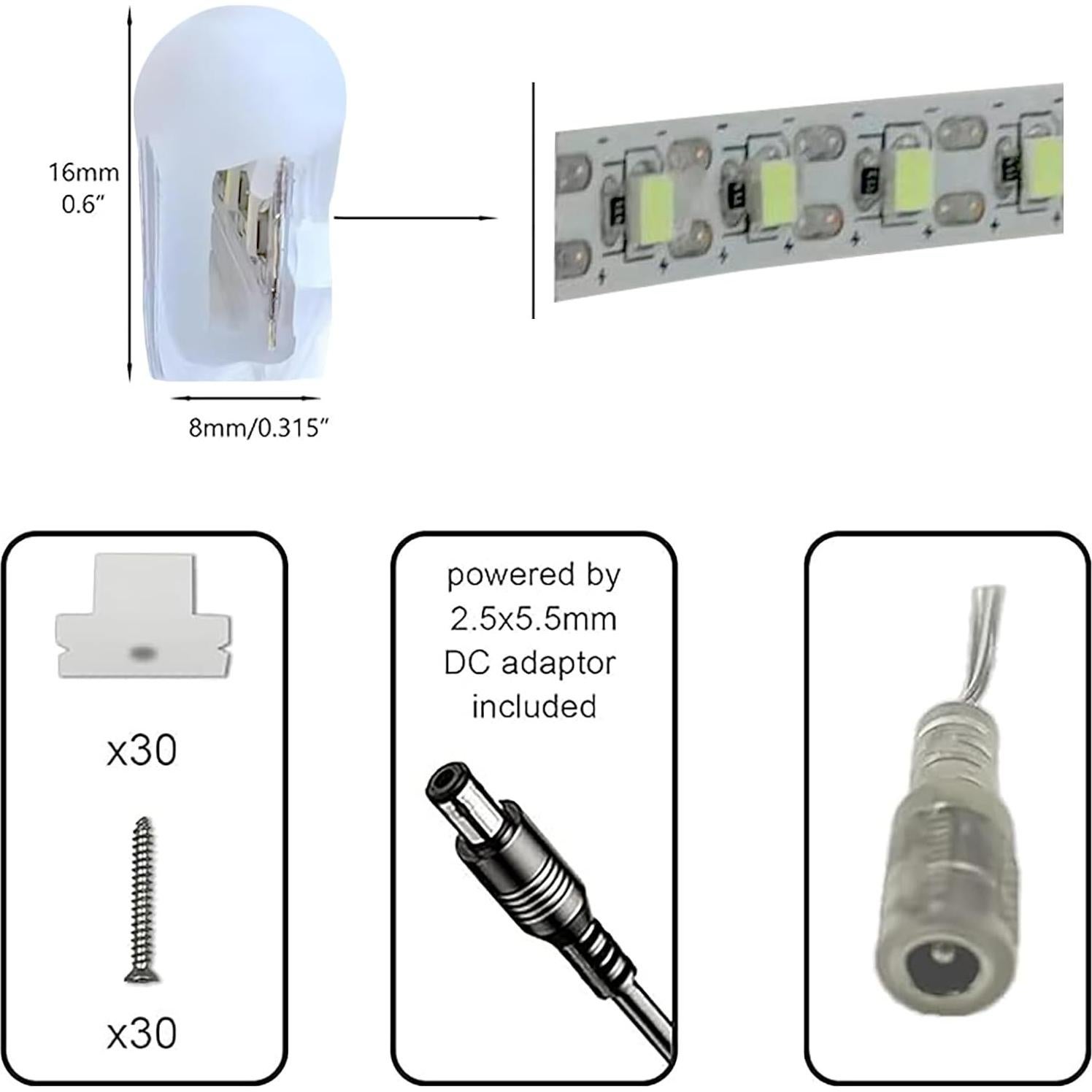 Tira de luz LED de neón Vasten 5m 12V blanca cálida 3000K