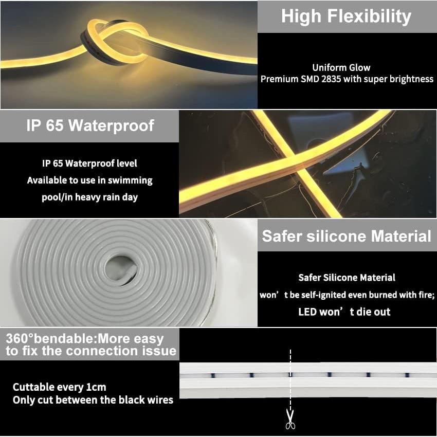 Tira de luz LED de neón Vasten 5m 12V blanca cálida 3000K