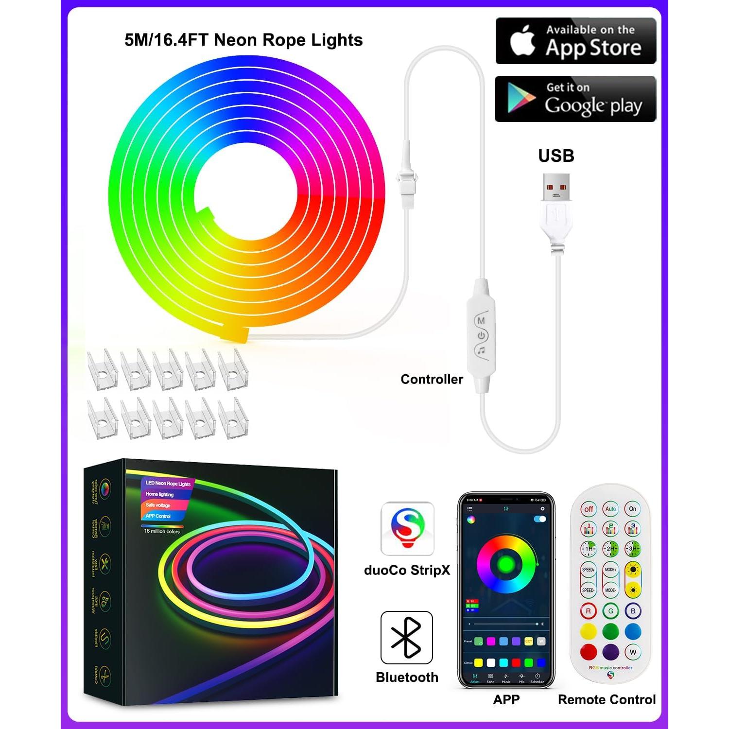 Tira de Luces LED Neón RGBICW 5m con Control APP Bluetooth