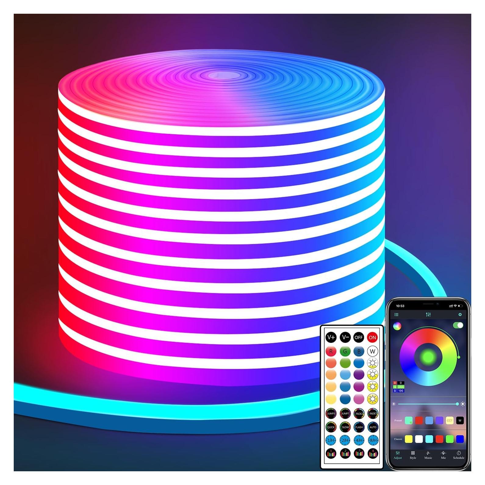 Tira LED Neón 15.24m Yeewhale RGB IP65 Flexible con Control APP