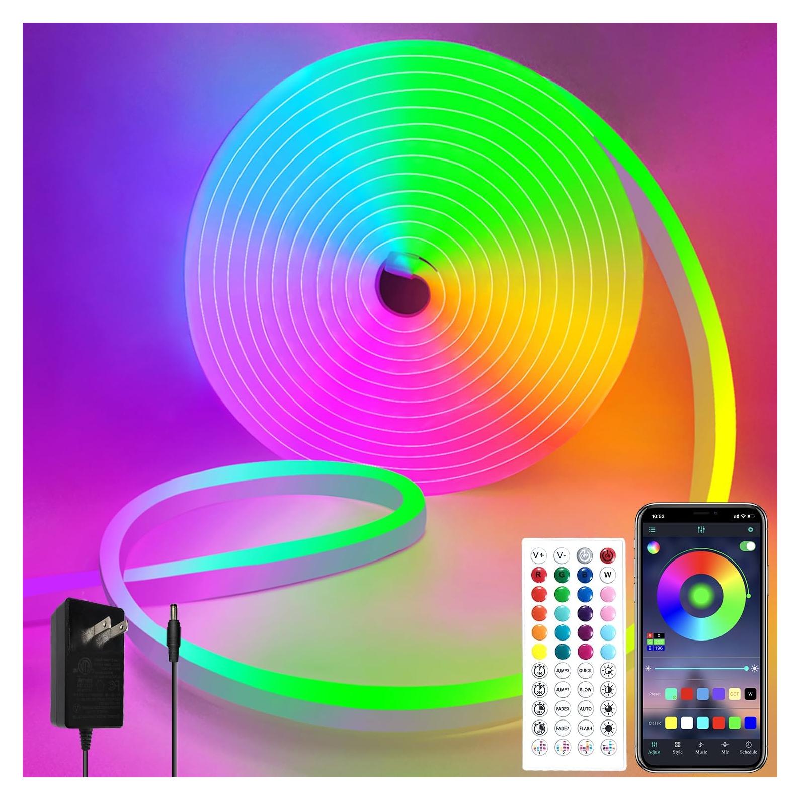 Luces de tira LED de neón RGB 5m Vimeepro IP65 con control remoto