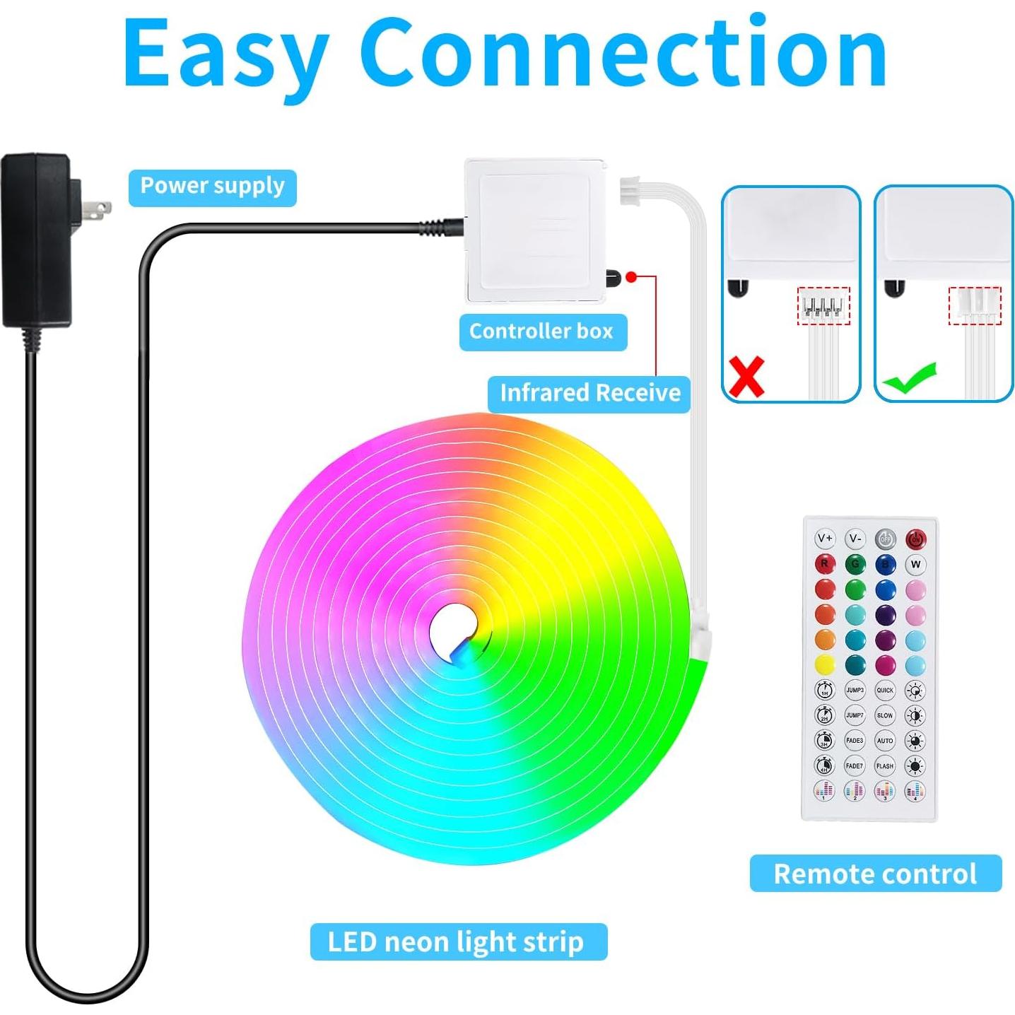 Luces de tira LED de neón RGB 5m Vimeepro IP65 con control remoto