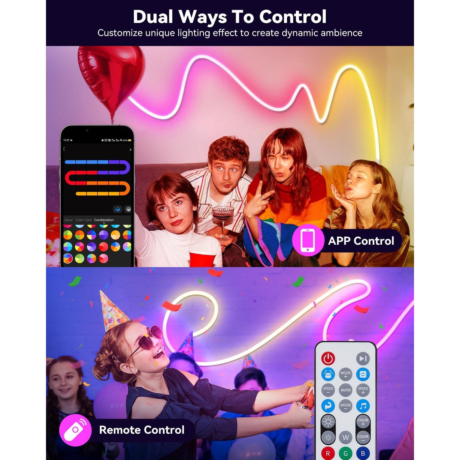 Tira de Luz LED Neón 3M SUNLINKCO RGB Impermeable Control Remoto