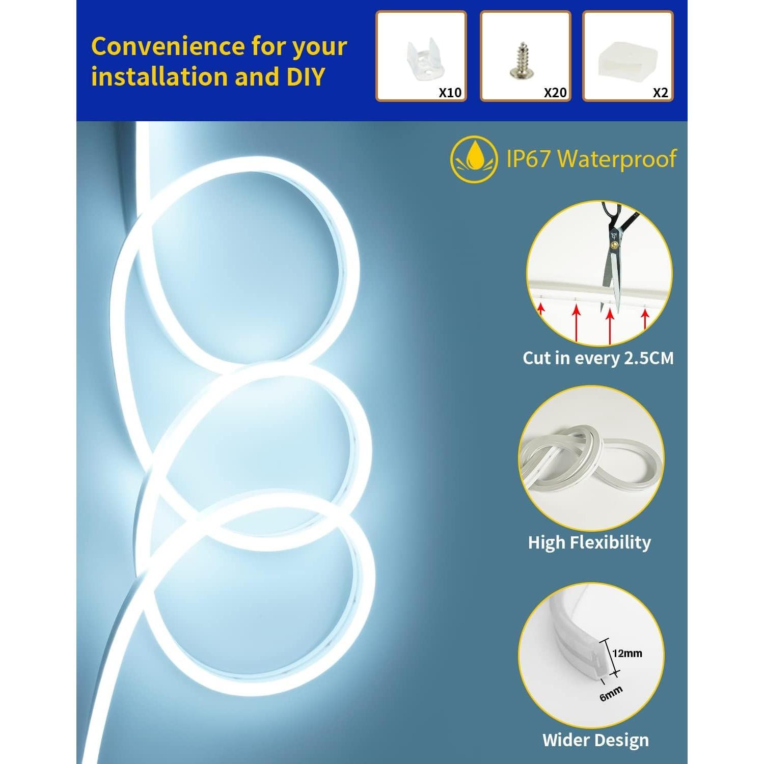 Tira de luz LED neón blanca 5m 600 SMD2835 a prueba de agua