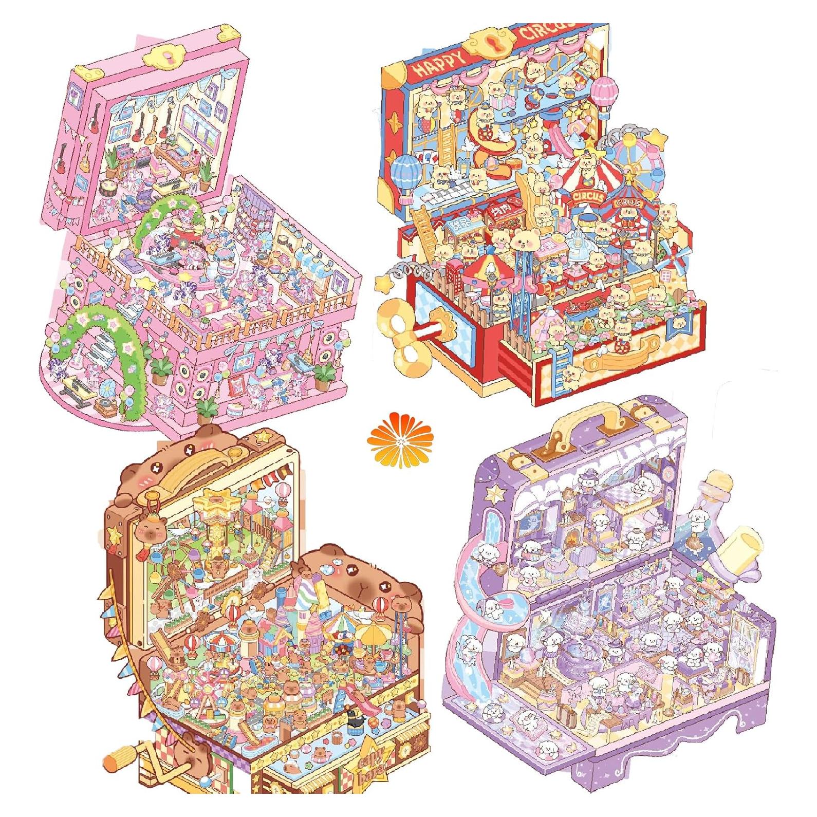 4 Juegos de Stickers 3D QIUYUEMIN Escenas Animales Kawaii