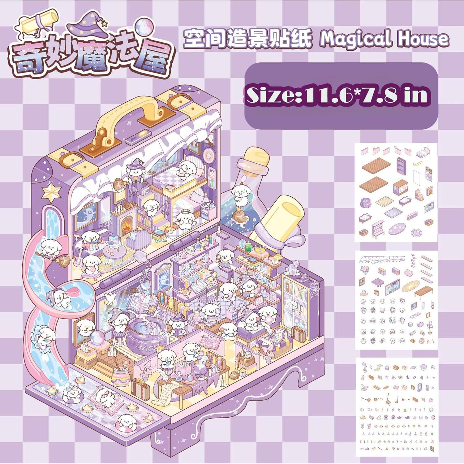 4 Juegos de Stickers 3D QIUYUEMIN Escenas Animales Kawaii