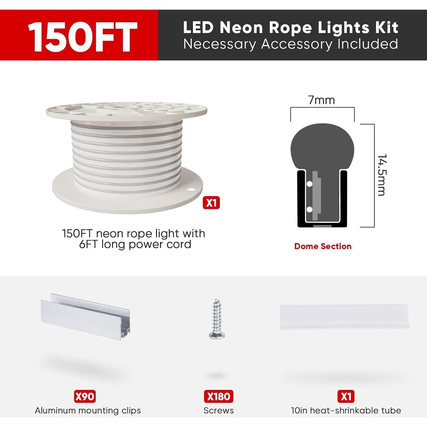 Luces de Cuerda LED Neón Shine Decor 150FT IP65 6500K Frío