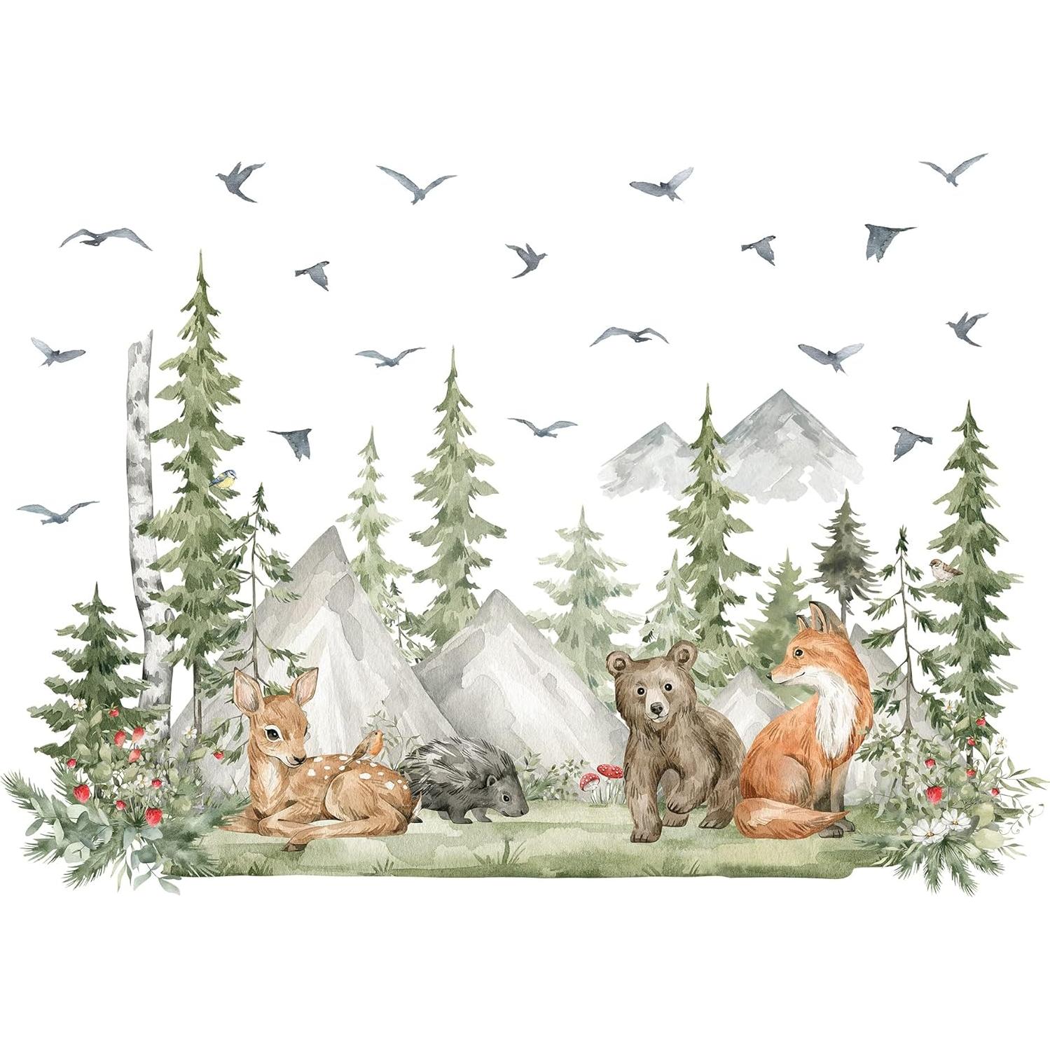 Vinilos de Pared Animales de Bosque AM AMAONM 4 Hojas 30x91 cm