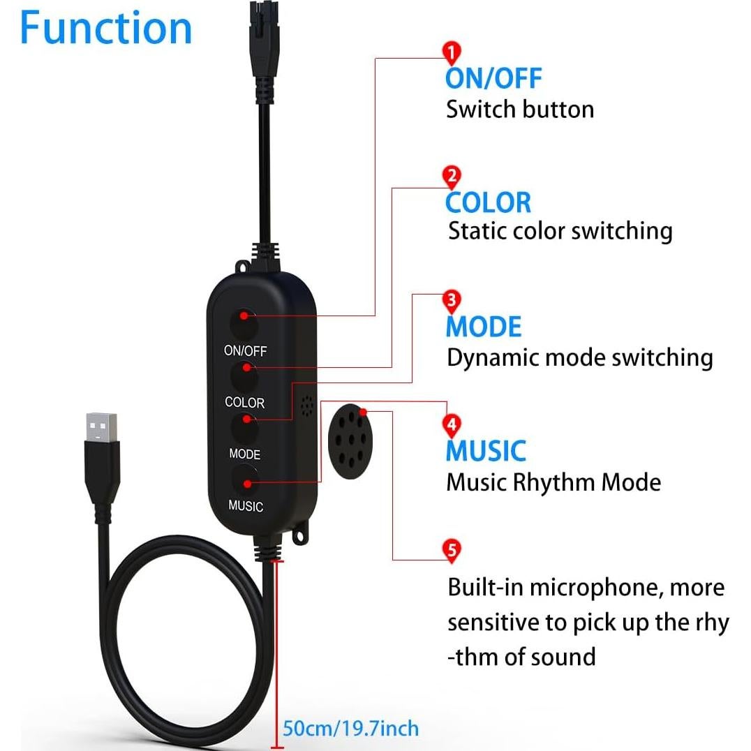 Luz de Neón LED USB JUNQOKW 2m RGB con Control Remoto